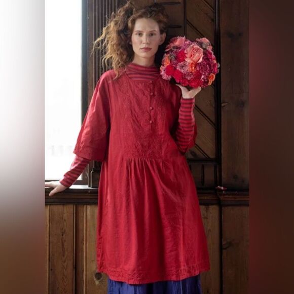 Gudrun Sjoden Women's Size Small Red Organic Recycled Cotton Button Down Dress - Picture 1 of 9